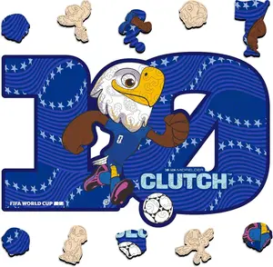 Officially Licensed FIFA World Cup 2026 USA Mascot Clutch Wooden Puzzle, 150 Piece Unique Shape Jigsaw for Kids & Adults, 5MM Thick Collectible Soccer Fan Gift, 13.4 x 8.8 Inch