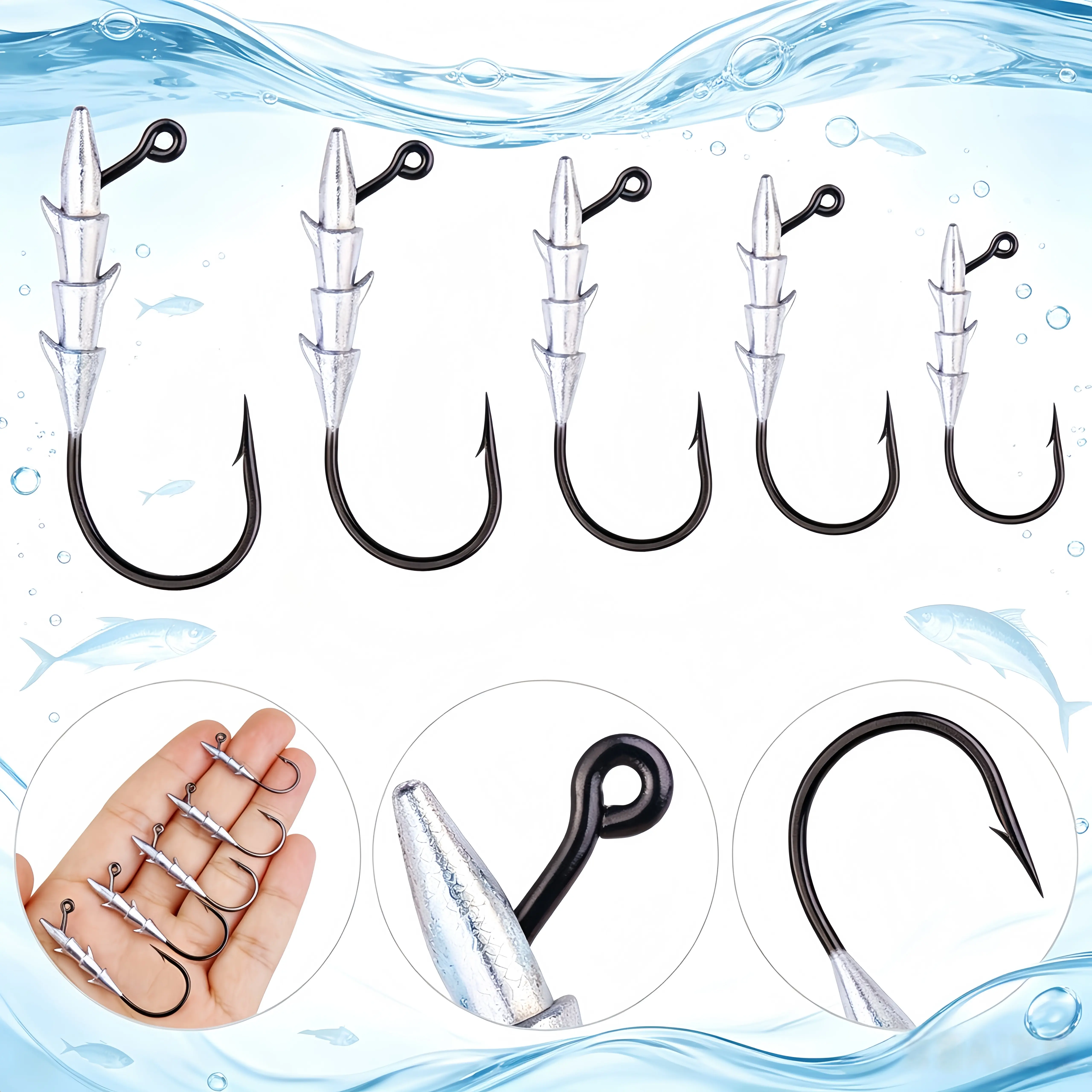 5Pack Fishing Jig Head Lure with Trailer Hook, Micro Jig Wobbler Jigheads, Right-Angle Wide Gap Obtuse Bend Design, Soft Bait Hooks for Freshwater Saltwater Bass Trout Crappie
