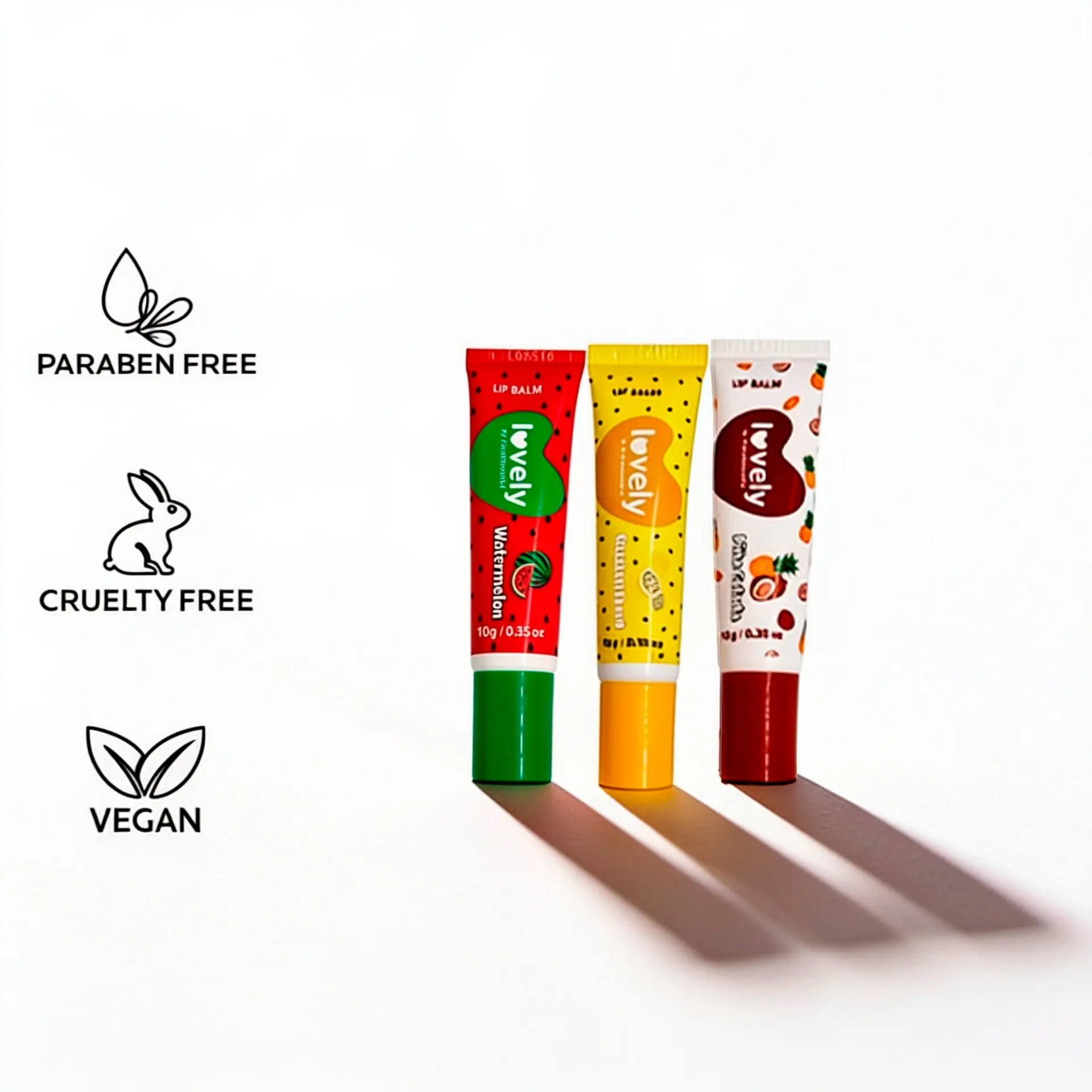 Brazilian Face Beautiful Lip Balm Set, Watermelon + Passion Fruit + Piña Colada - Hydrating Fruity Lip Care Trio, Nourishing Balm for Soft Smooth Lips, Face Beautiful 3-Pack, 10 g / 0.35 oz Each