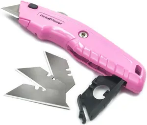 Pink Power Box Cutter Retractable, Pink Utility Knife for Carpet, Cute Box Cutter Knife Heavy Duty with  Blades and Storage Compartment  Opener Pot Utility Tools for Women ()
