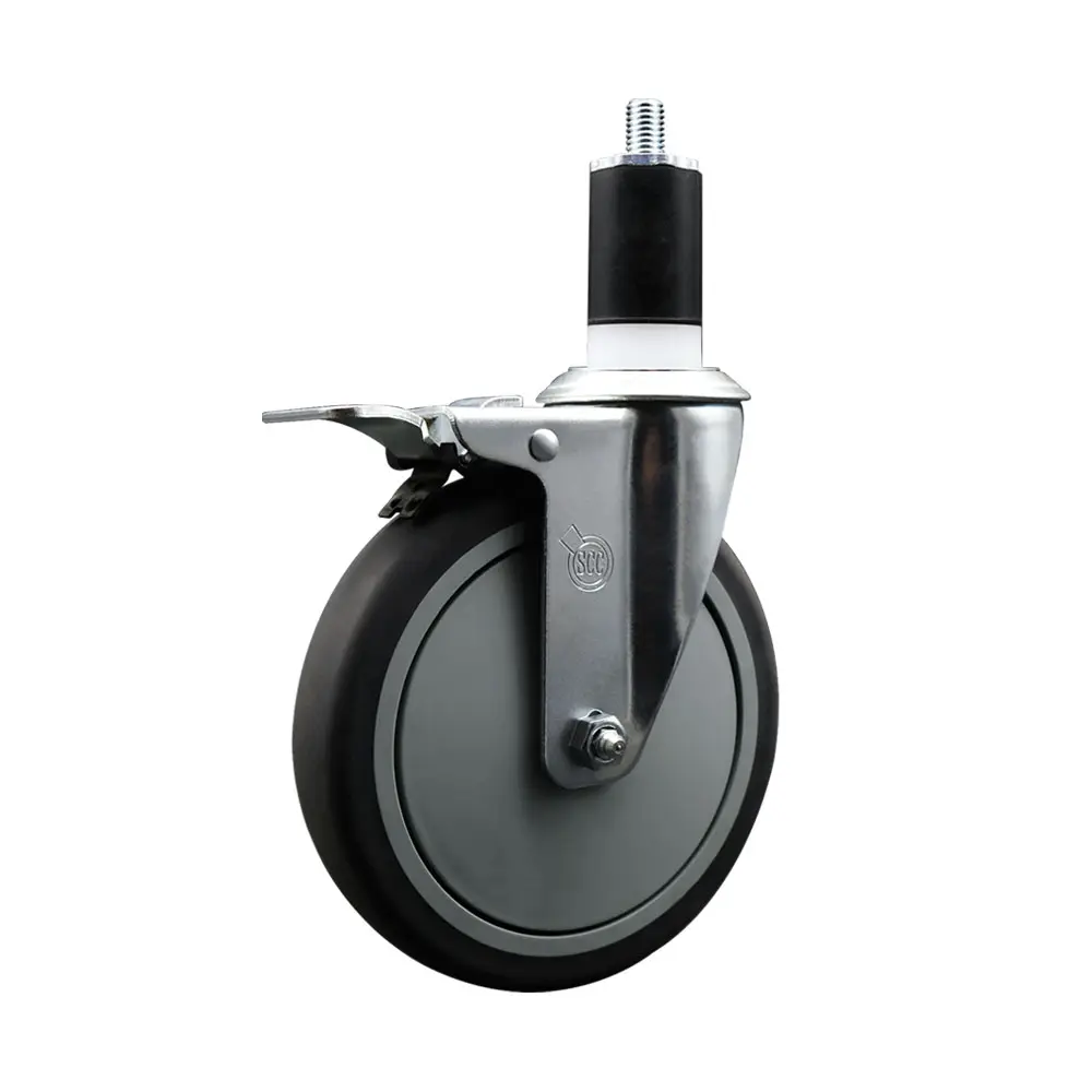 212 MAIN Heavy Duty Lockable Swivel Caster, SCC-EXTTL20S614-TPRB-112 Model, Thermoplastic Rubber Expanding Stem (1.5 in.), 6 in. Gray Wheels, Total Locking Brake