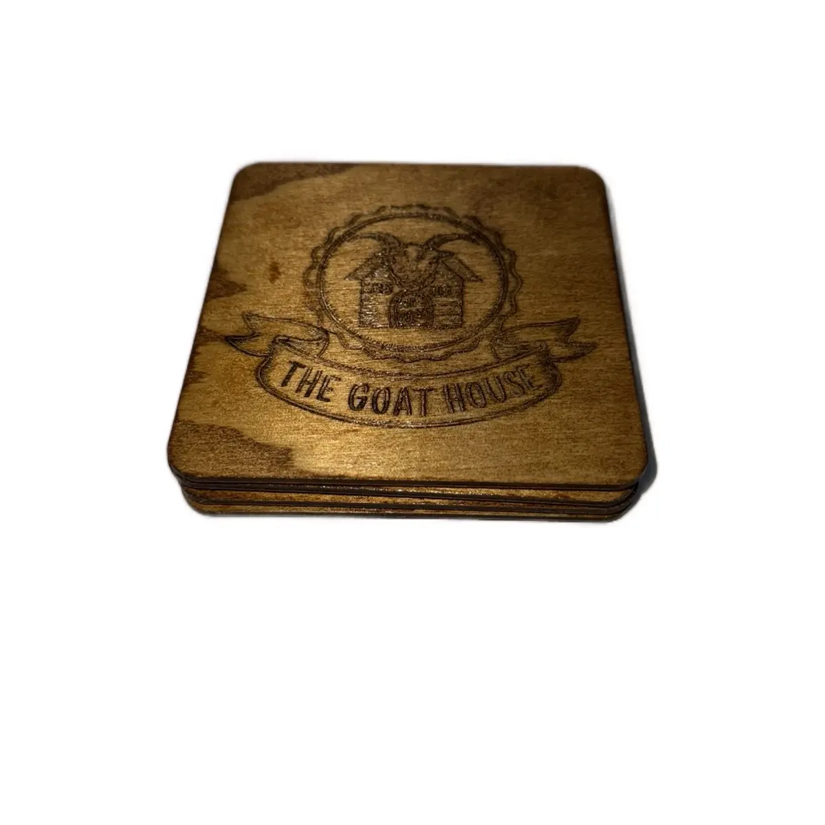 Wooden Square Coasters - Set of 4 for Kitchen Tableware Thin