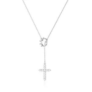 Third Drop Side Crown Cross Y-Shaped Necklace Women's Delicate Chain Pendant Necklace Everyday Party Aesthetic Gift Fashion Gift Jewelry