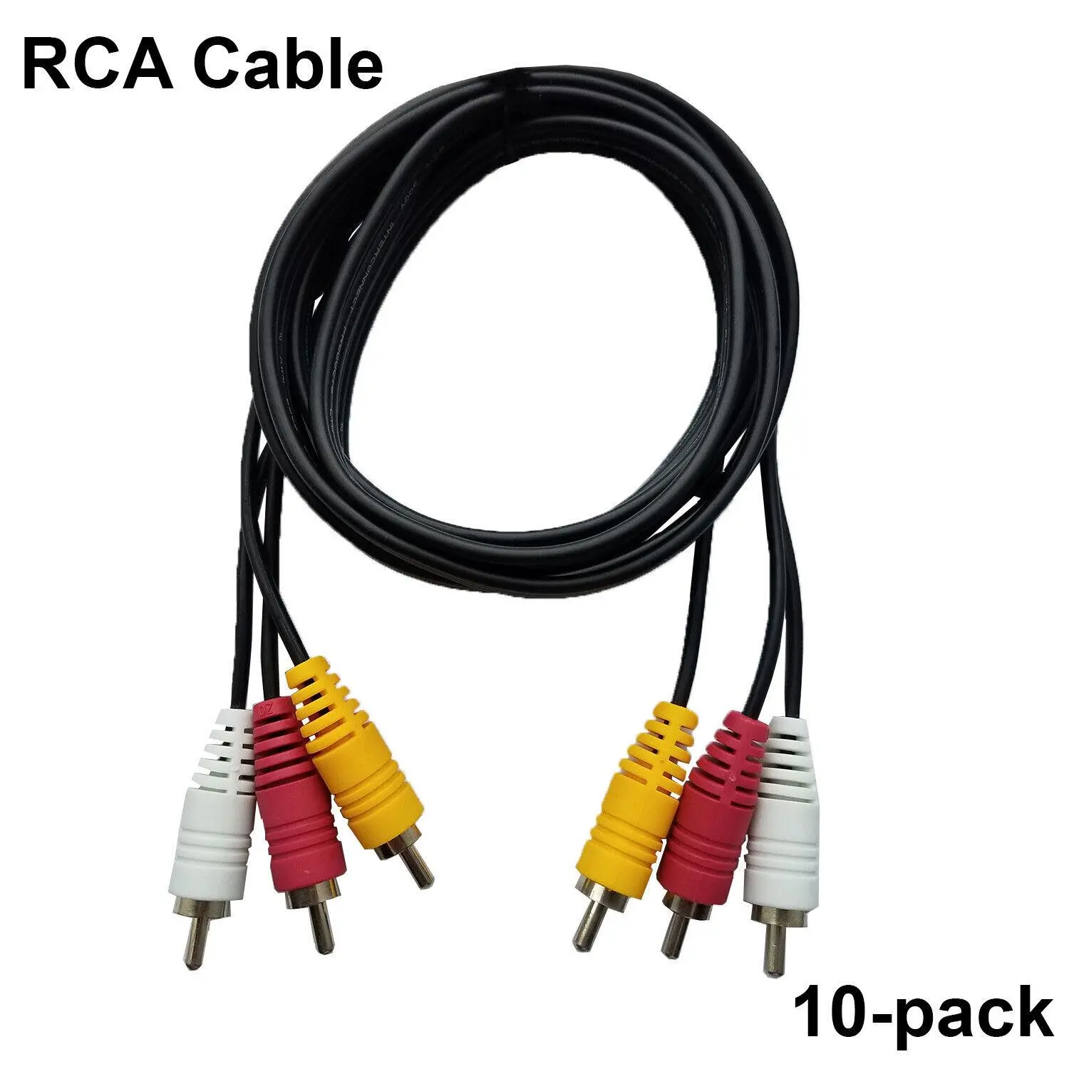 Pack of 10 3 Male to 3 Male RCA Audio Video AV Composite Cable Universal Wire PVC Black Cord by SatelliteSale 6 feet