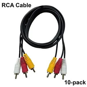 Pack of 10 3 Male to 3 Male RCA Audio Video AV Composite Cable Universal Wire PVC Black Cord by SatelliteSale 6 feet