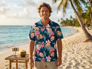 Custom Face Hawaiian Shirt ver5 , Personlized Photo Button-Up Shirts for Dad and Men