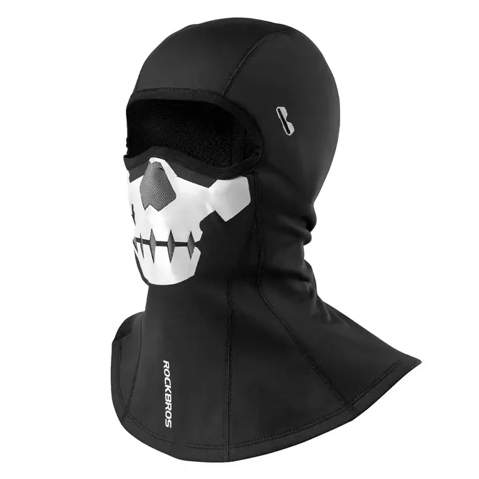 ROCKBROS Full Face Balaclava Ski Mask - Winter Fleece Hood, Skull Print, Water-Resistant, Helmet-Fit, Full Face Cover, Breathable Mesh, Goggles Port for Skiing, Cycling