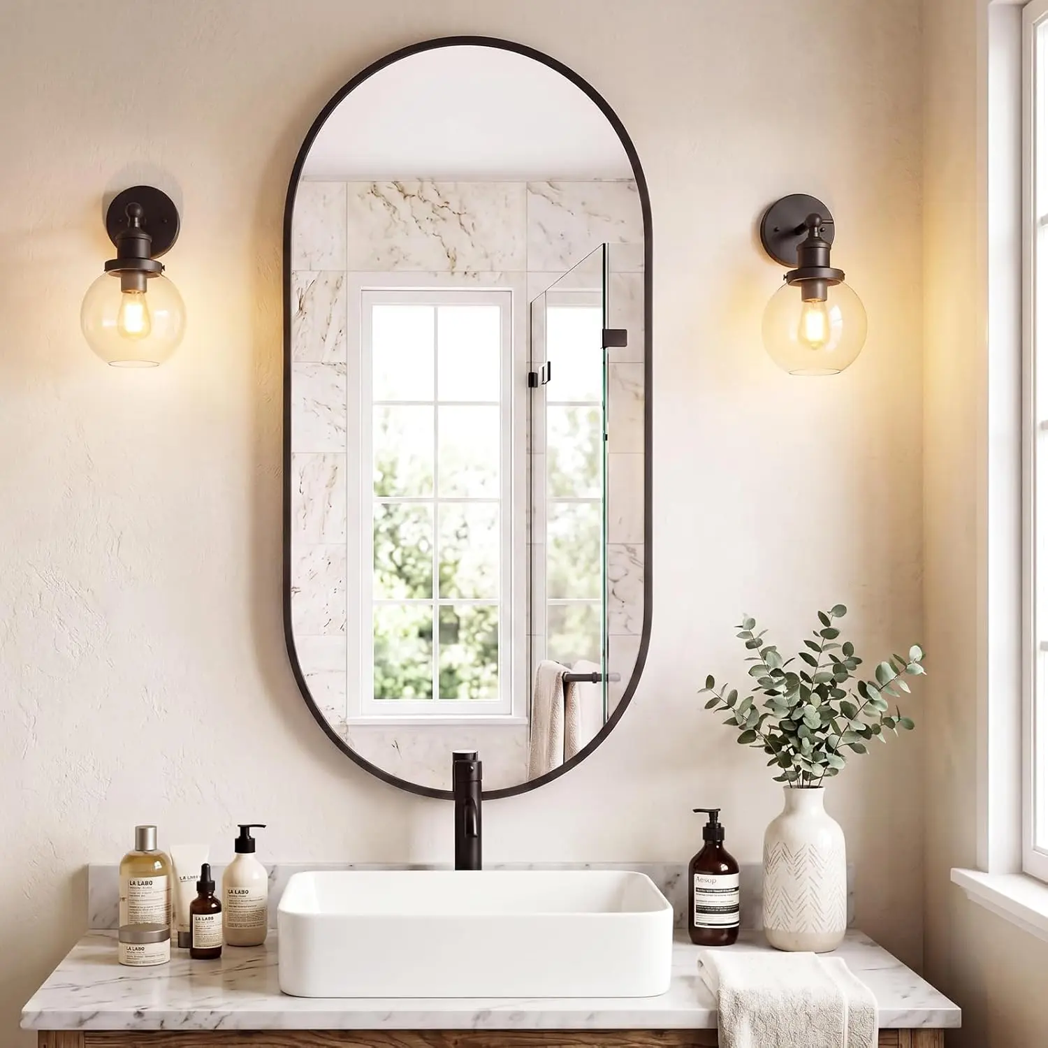 Bathroom Mirror for Wall, Oval Walls Mirror | Modern Vanity Mirrors for Over Sink, Living Room, Bedroom, Entryway, Horizontal or Vertical
