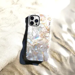 Pearl Design Smartphone Case - Creamy White Gold Abalone Shell Print Cover for iPhone 17/16/15/14/13 Pro Max, Samsung S26/S25/S24, Google Pixel 9/8 | Cellphone Handheld Devices Accessories