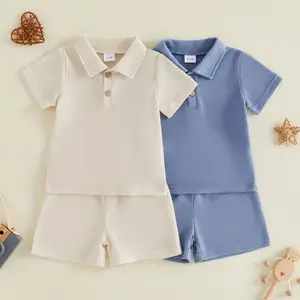 Babamoon Kids Baby Boys Outfits Set Waffle Short Sleeve Shirt Tops with Shorts Toddler Summer Clothes Set 6M-4Y