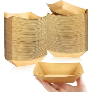 150 Pack 1/2 lb Disposable Kraft Brown Paper Food Boats Hot Dog Trays Bulk -Small Recyclable Serving Boats For Party Snacks, French Fries,Nachos, Tacos, BBQ,Take Out Food,Mini Pancakes Supplies