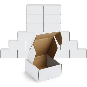 50 Pack 4x4x2 Small Shipping Boxes - White Corrugated Cardboard Mailer Boxes for Small Business, Mailing Boxes for Packaging, Bulk