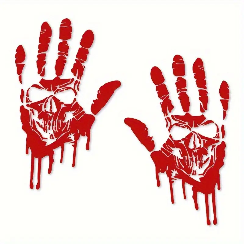 2 Horror Bloody Skull Hand Car/motorcycle/gate Decor, Realistic Blood Stain, Gothic Sticker, Decorative Decal, Halloween, Home, Party, Wall Art, Skull Decal, Stickers for Cars, Car Decorations, Car Decals, Automotive Decals