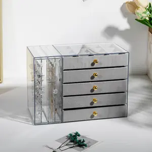 Classic Style 2 Hanging 5-Tier Transparent Jewelry Organizer, Large Capacity Multi-Compartment Soft Pad, Desk Vanity Storage Box