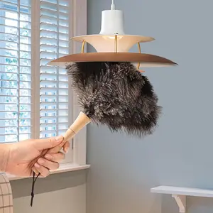 Ostrich Feather Duster 12 Inch Feather Duster Fluffy Natural Ostrich Feathers with Wooden Handle Ostrich Feather Duster for Cleaning Supplies(Champagne)