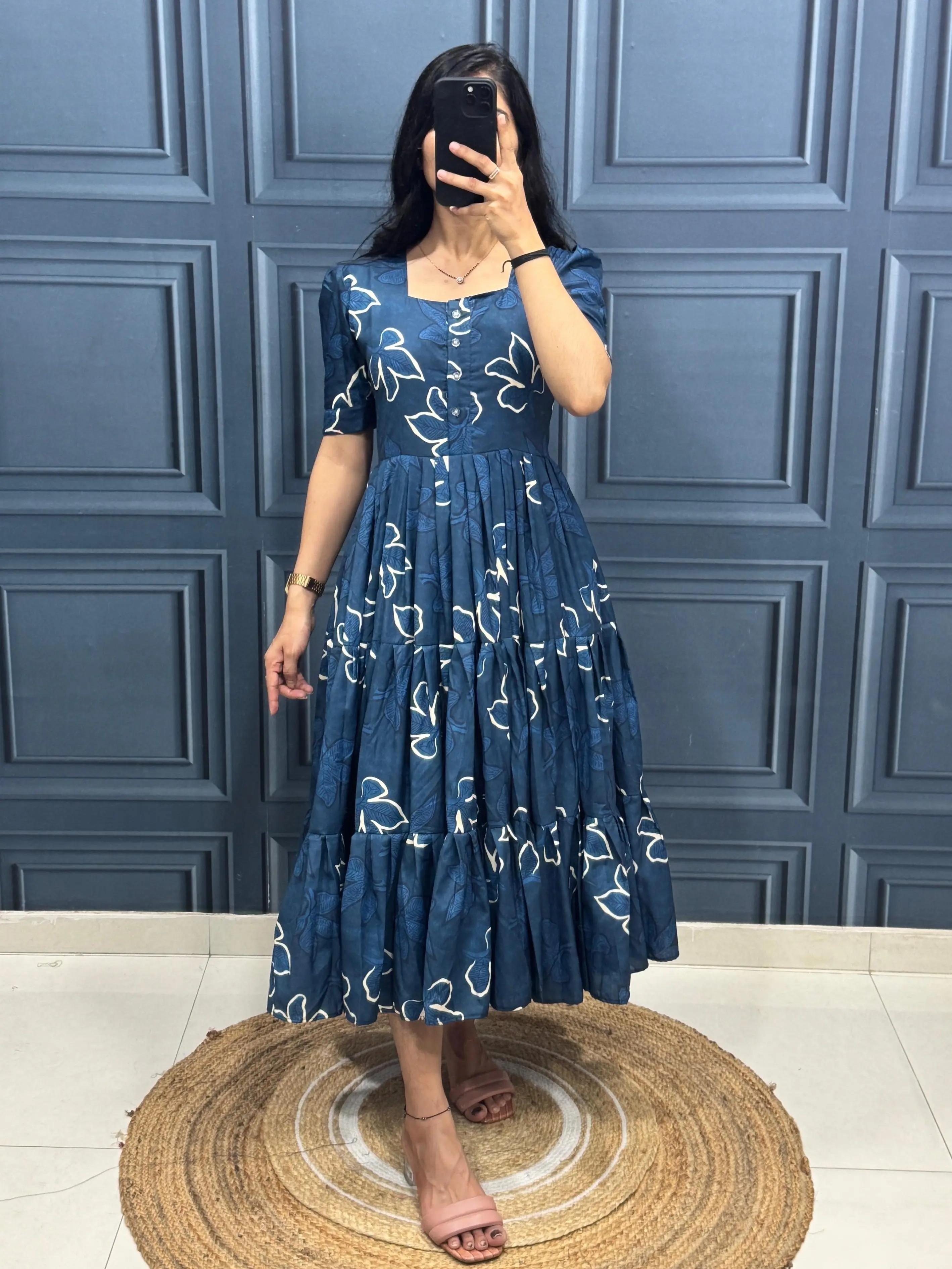 Women's 3-Layer Muslin Cotton Printed Lightweight Full-Length Easy Casual Dress - Breathable, Comfortable, Elegant for Everyday Wear, Easy Casual Dresses