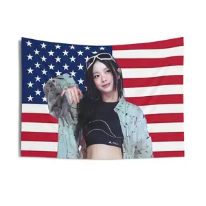 Tapestry Hanni Bunnie USA Kpop American Flag Patriotic Tiktok Meme Trendy Room Decor Fanmade Subtle Kpop Merch World Tour 2024 - Gift