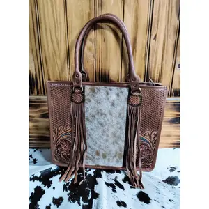 TOOLED COWHIDE PURSE WITH STRAP