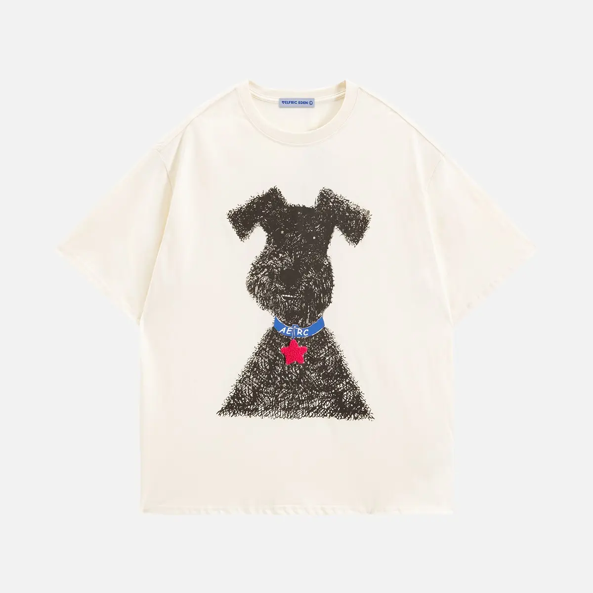 AELFRIC EDEN Women's Round Neck 100% Cotton Short-Sleeve Fitted Casual Lady Graphic T-Shirt with Cute Graffiti Dog Print, T Shirts Women,back to school,back to school shopping
