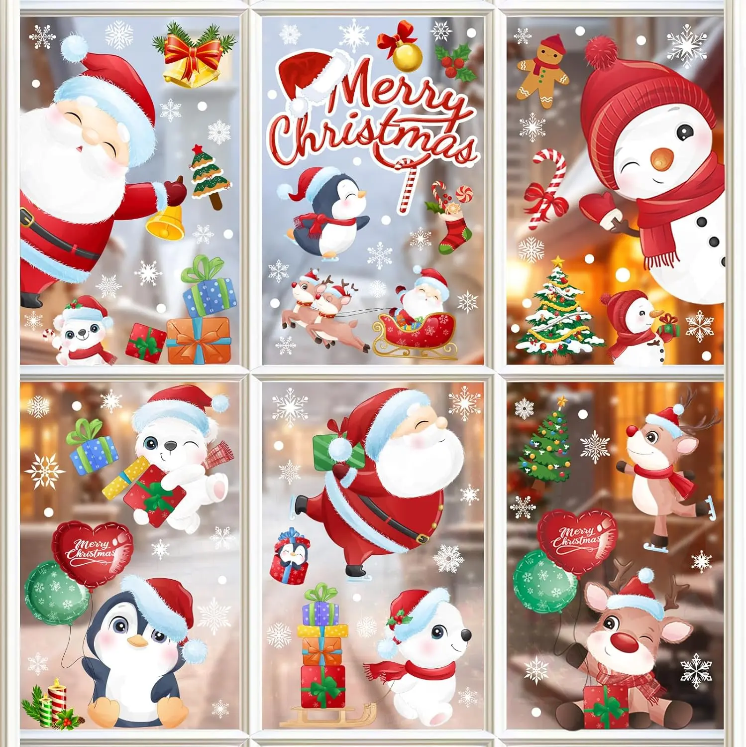 168 Pcs Christmas Window Decorations - Merry Christmas Window Clings for Glass Litmitfu