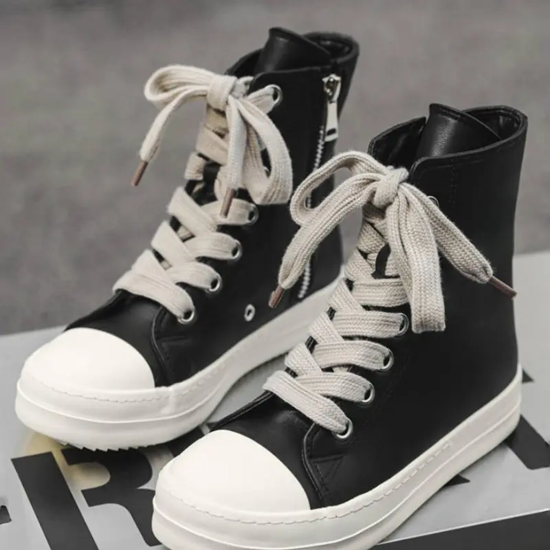 Fashion High Top Leather Men's Outdoor Casual Shoes, Recommend Sizing Up for Comfort, Lightweight and Breathable for Daily Wear