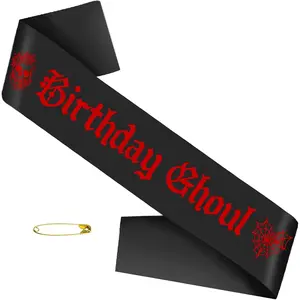 Black Birthday Ghoul Sash with Red Gothic Letters, Halloween Ghouls Night Out Sash, Ghost, Spooky, Emo Bday, Happy Boo Day Accessories, Decorations Ideas, Gifts, Jokes and Favors