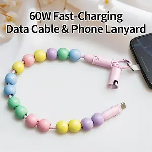 Fast Charging Cable Type-C to Type-c Beaded Handmade Charging Cord, Also a Handy Phone Lanyard, 60W Charging Data Cable, 30CM Portable Versatility; Compatible with iPhone 16/15 Pro Max, Samsung, and Laptops