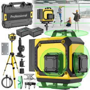 16 Lines Laser Level,  4x360° Green Laser Level With 2pcs Rechargeable Lithium Batteries/ Wall Mount For HOME And Outdoor Building Renovation Work