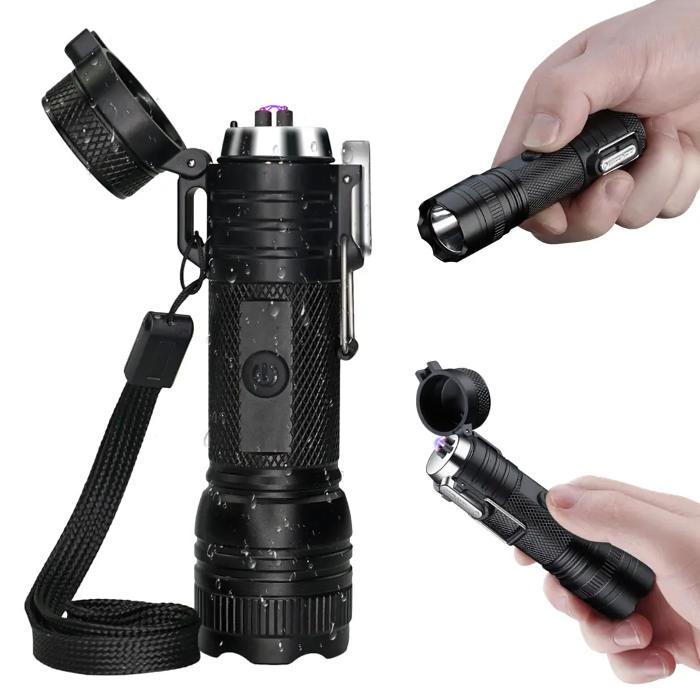 Arc Plasma Lighter - 2 in 1 USB Rechargeable Survival Lighter Kit with High Hardness Aluminum Alloy Body, 3 Mode Flashlight, Windproof and Portable - Perfect Gift for Men, Outdoor and Camping Gear