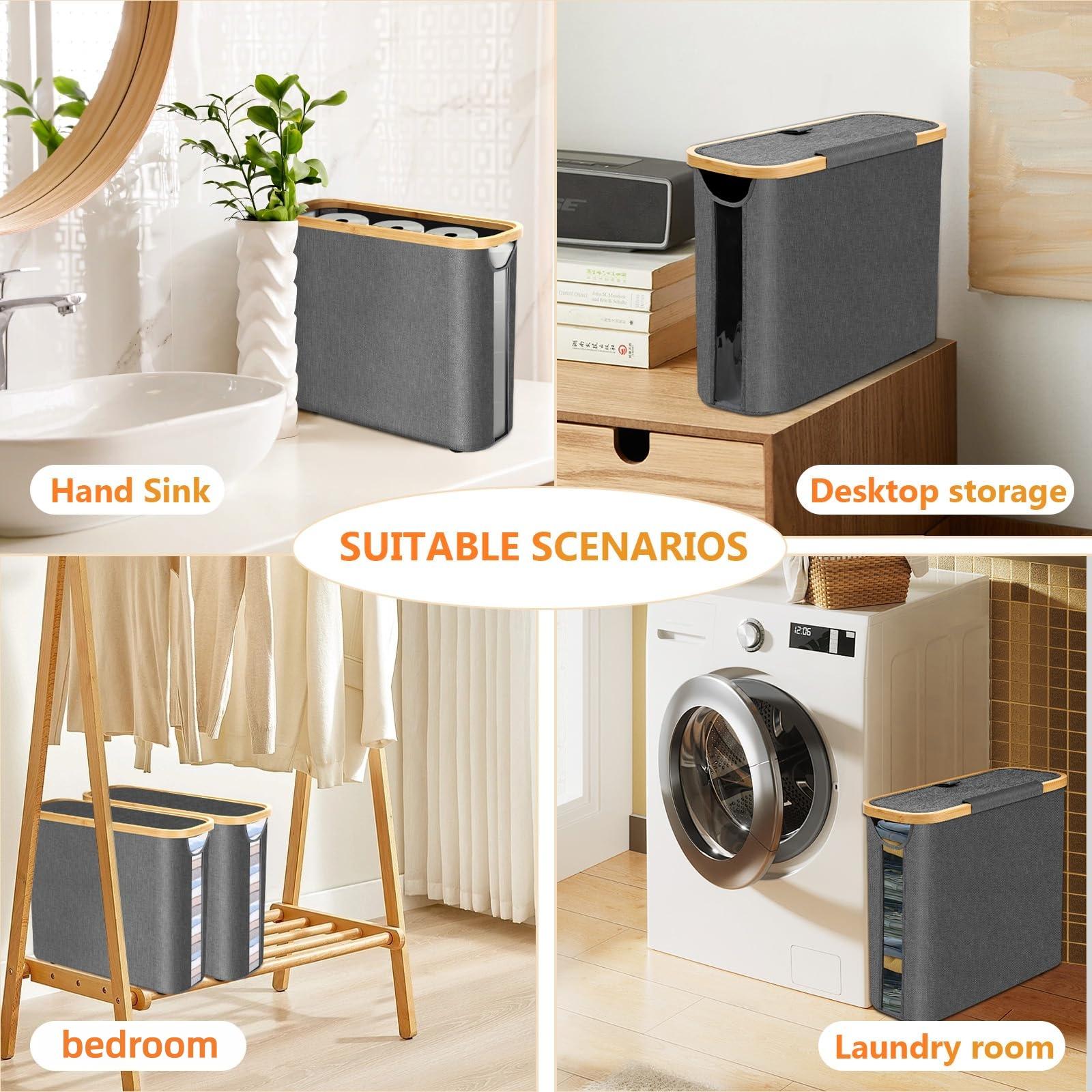 Toilet Paper Storage for 12 Rolls, Stackable & Foldable - The Ultimate Bathroom Organizer - Single-Piece Water-Resistant Basket​ - Elegant Toilet Paper Storage Holder