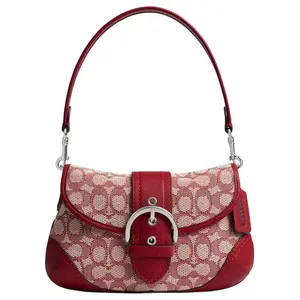 COACH Soho 26 Leather Shoulder Handbag with Logo Print and Magnetic Closure for Women