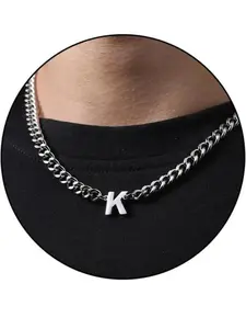 Letter Az Cuban Chain Necklace, Unisex Stainless Steel Pendant, Necklace Initial, 6.5mm, 18+2 Inches, Fashion Essential Gift, Birthday Present for Boyfriend