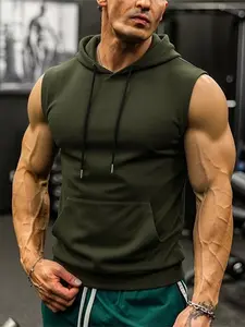 Men's Casual Versatile Solid Color Hooded Sleeveless Sweatshirt, Comfortable Daily Wear, Fashion Lightweight Pullover, All Seasons Suitable