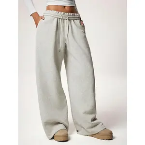Autumn/Winter New Thermal Lined Thick Casual Versatile High Waist Elastic Waist Loose Wide Leg Sweatpants Fabric Fit Grey Basic Can be used with raincoat