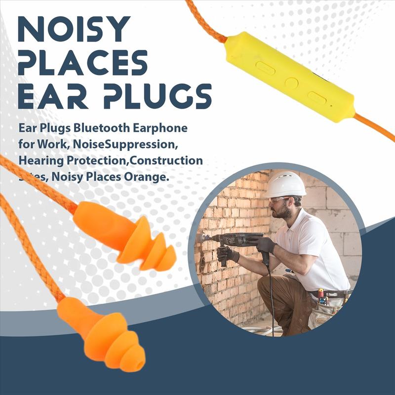 Ear Plugs Bluetooth Earphone for Work, Noise Suppression, Hearing Protection,Construction Sites, Noisy Places Orange