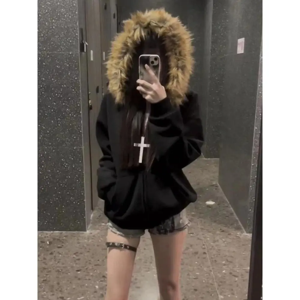 y2k jacket with fur hood - TikTok Shop