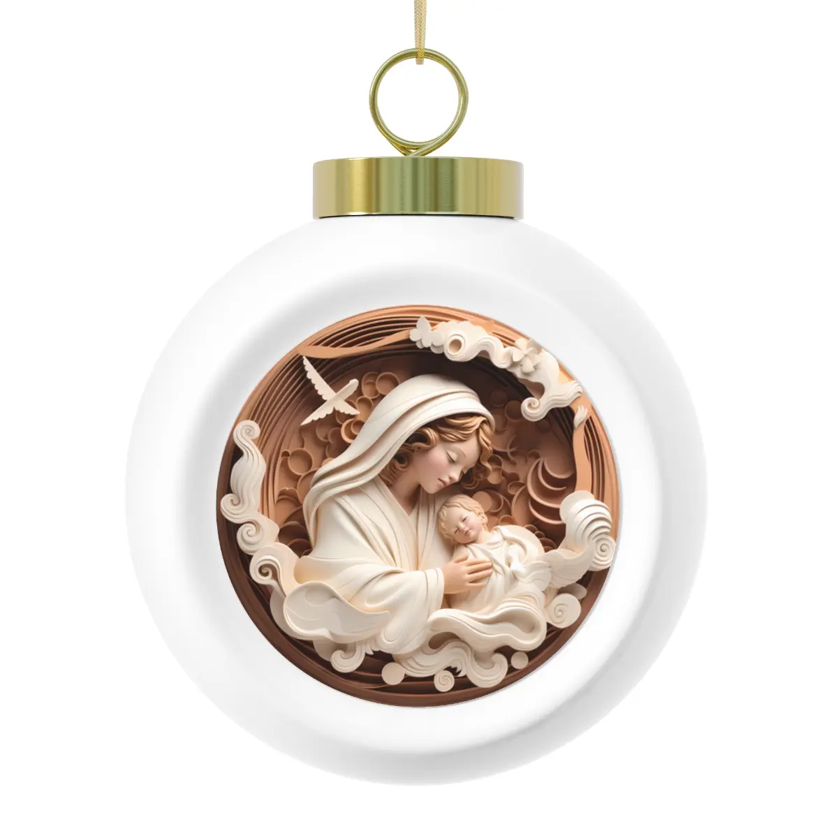 Mary and Baby Jesus Vintage-Style 3D Ceramic Christmas Ball Ornaments with Custom Aluminum Insert - Festive Tree and Bell Decorations