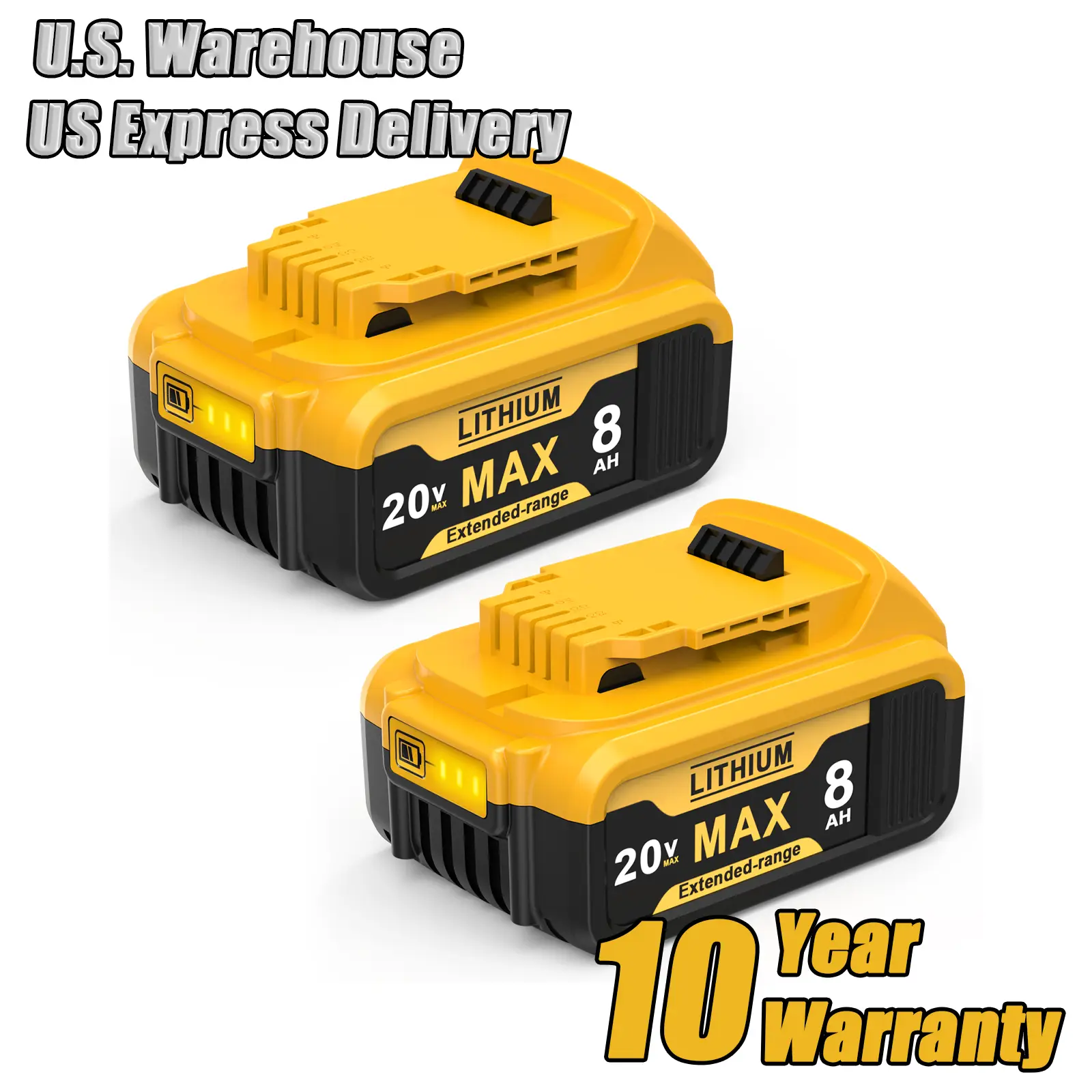 2Packs 8000mAh Replacement for Dewalt 20V Battery Lithium-ion MAX DCB200 DCD/DCF/DCG/DCS Series Max XR Cordless Tools DCB180 DCB206 DCB206-2 DCB200 DC