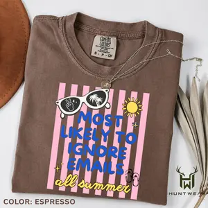 Comfort Colors Funny Summer Shirt, Most Likely To Ignore Emails All Summer Tee, Vacation Mode Graphic T-Shirt, Cute Office Humor Tee, Summer Break Outfit