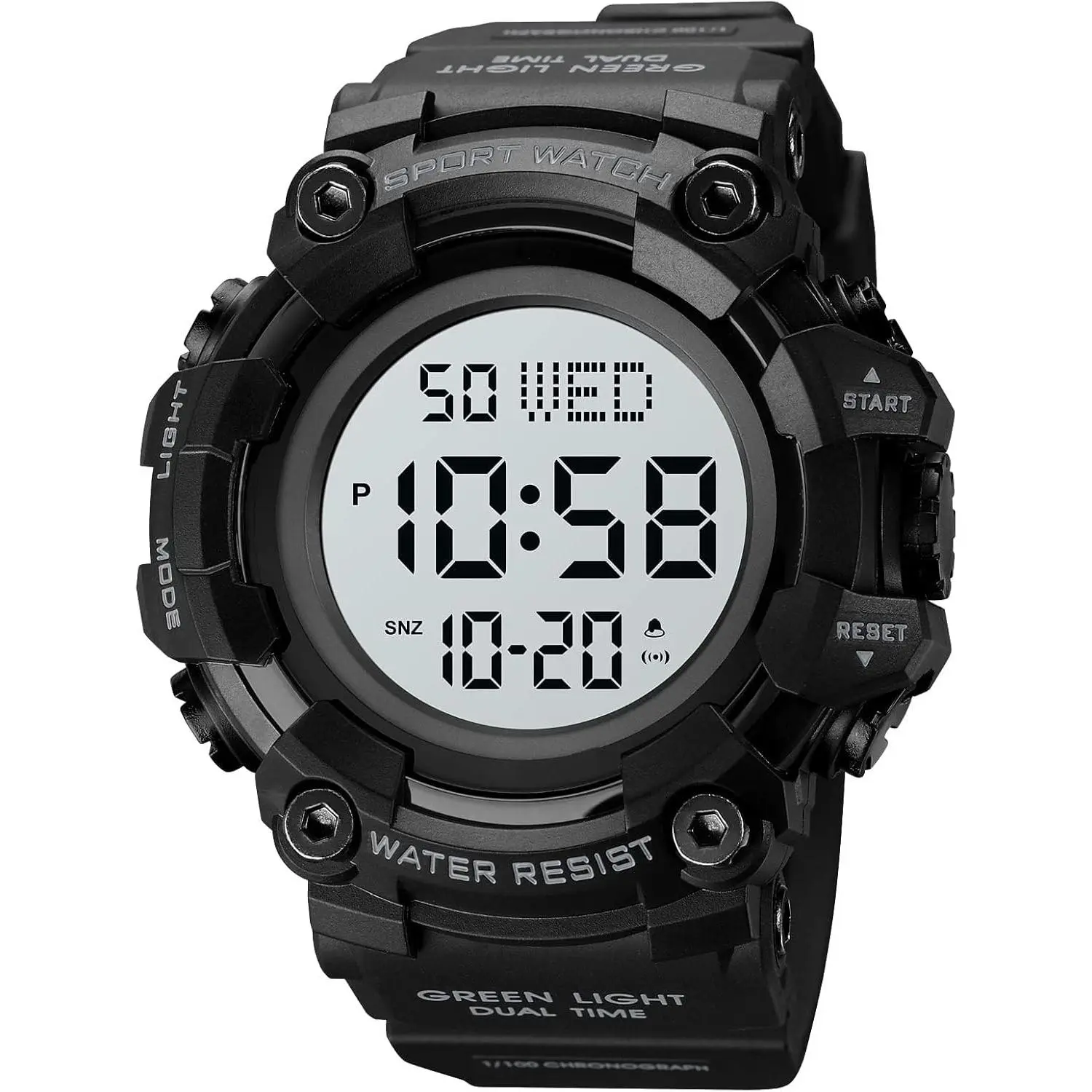 Large Dial Stopwatch Mens Watches LED Light Digital Wristwatches 5Bar Waterproof Countdown Clock