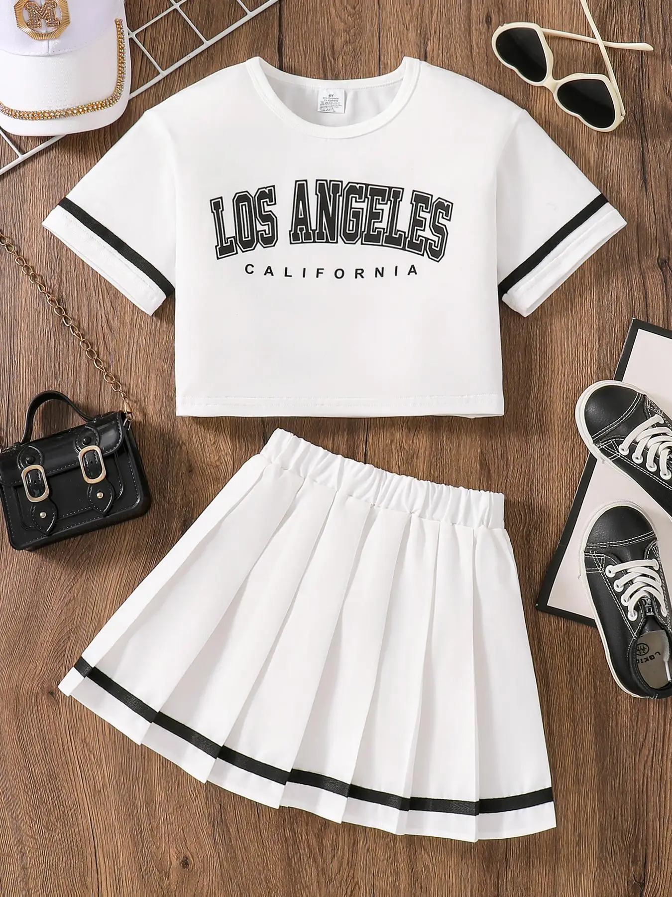 Girl's Letter Print Tee & Skirt Two-piece Set, Casual Short Sleeve Round Neck Top & Elastic Waist Skirt for Daily Wear, Kids Summer Clothes