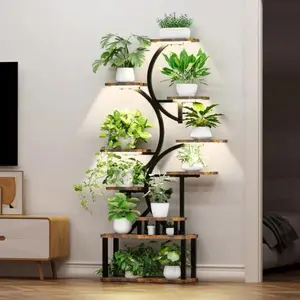 68.5" Tall 10-Tier Plant Stand with 5 Grow Lights, S-Shaped Corner Plant Rack Indoor Plants, for Living Room, Garden & Patio
