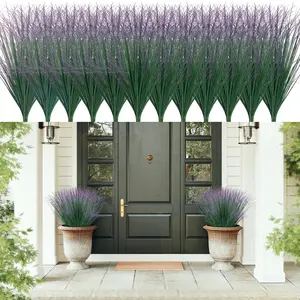 48Pcs Artificial Grass Plants, Faux Shrubs Wheat Grass, Artificial Tall Grass Fake Plants for Outdoor Decor,Artificial Greenery Stems Weed for Room Indoor Home Decor（Green & Lavender Purple Tail）