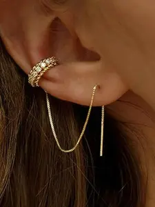 Huggie earrings for women 14k Dainty Gold Earrings Tassel Chain Drop Dangle Small Hoop Earrings Stud earrings for Women Teen Cubic Zirconia Sparkling Earrings Clip Womens earrings