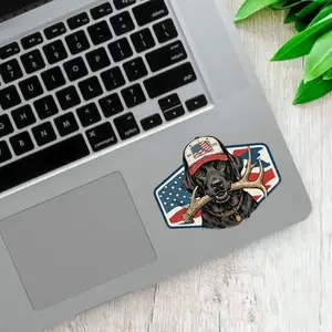 Black Lab Hunting Dog Sticker, Patriotic USA Flag Vinyl Decal, Retriever with Antlers Outdoor Sticker for Car Window Laptop
