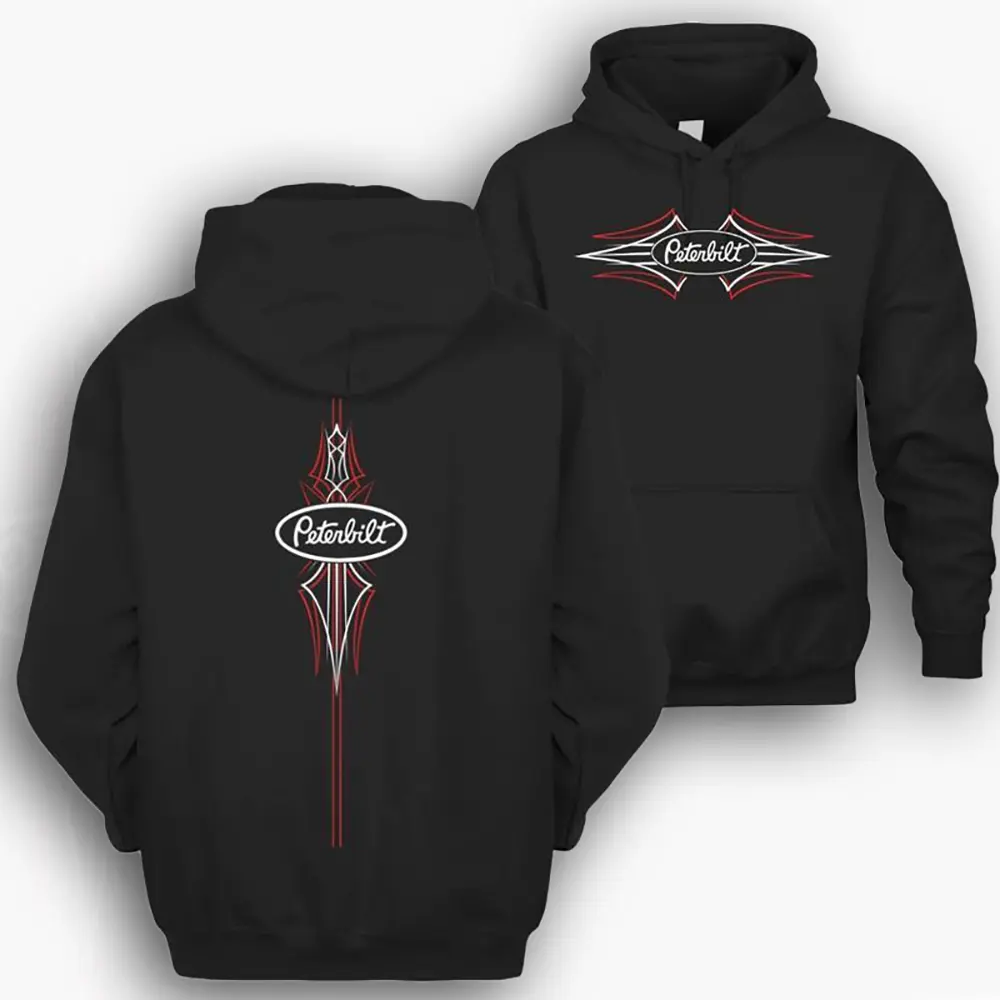 Unisex Vintage Peterbilt Graphic Hoodie, Casual Streetwear Pullover with Longsleeves, Made in USA, Do Inside Out Before Wash, Sweatshirts, Full Sleeves