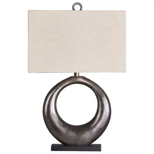 Saria Metal Table Lamp Antique Silver - Signature Design by Ashley: Cast Aluminum, Off-White Shade, UL Listed