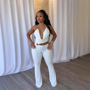 Backless V-neck Jumpsuit, Women's Lace-Up Sleeveless Clubwear, Birthday Jumpsuit, Jumpsuit