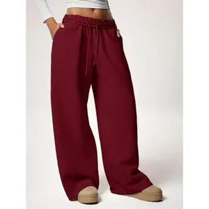 NewAutumn/WinterCasualLooseFitDrawstringWaistWideLegSweatpants,ThickThermalLined,Versatile&Slimming Minimalist Burgundy
