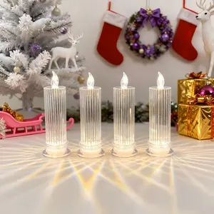 Christmas LED Pillar Candles, Refractive Shadow LED Flameless Candles (4-Pack), Romantic Proposal Anniversary Wedding Decorations Banquet Decorations Party Decorations Holiday Lighting Display, Christmas Tabletop Decorative Lights